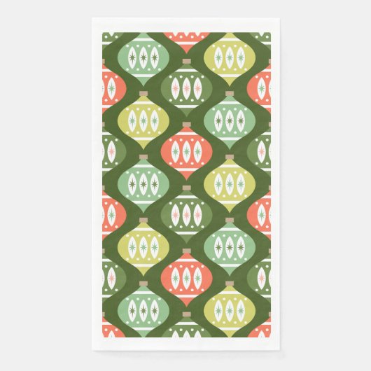 Serviette En Papier Retro Mid Century Rouge & Olive Vert Noël (Devant)