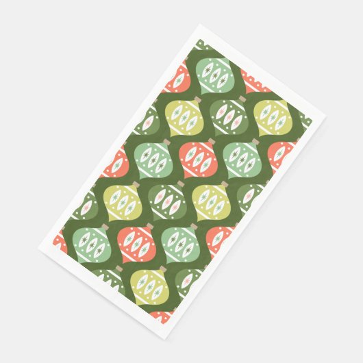 Serviette En Papier Retro Mid Century Rouge & Olive Vert Noël (Coin)