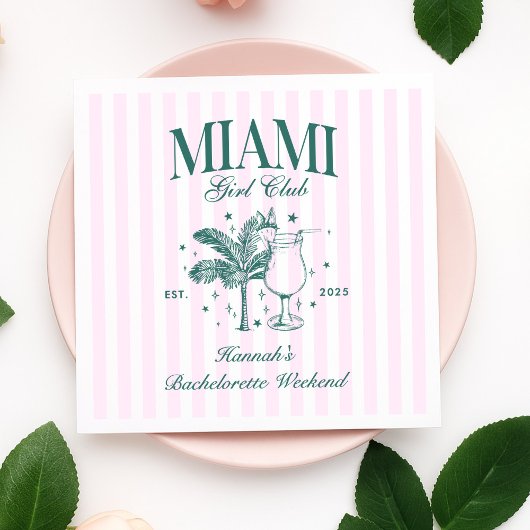 Serviette En Papier Retro Modern Pink & Green Miami Bachelorette Party