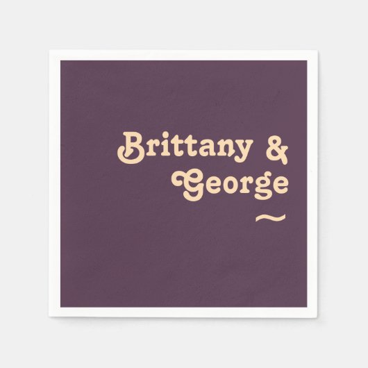 Serviette En Papier Rétro moderne | Serviettes Mariage violet foncé (Devant)