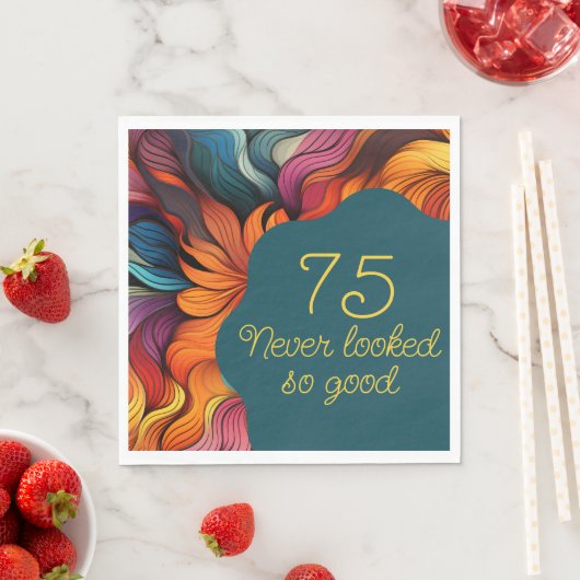 Serviette En Papier Retro Moderne Turquoise Orange 75e anniversaire (En situation)