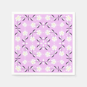 Serviette En Papier Retro, motif floral rose