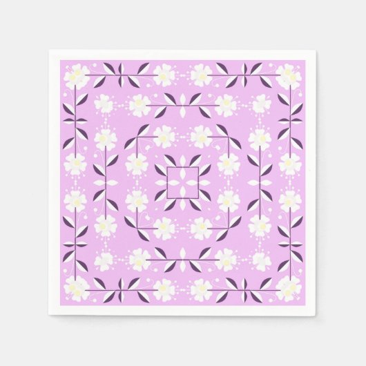 Serviette En Papier Retro, motif floral rose (Devant)