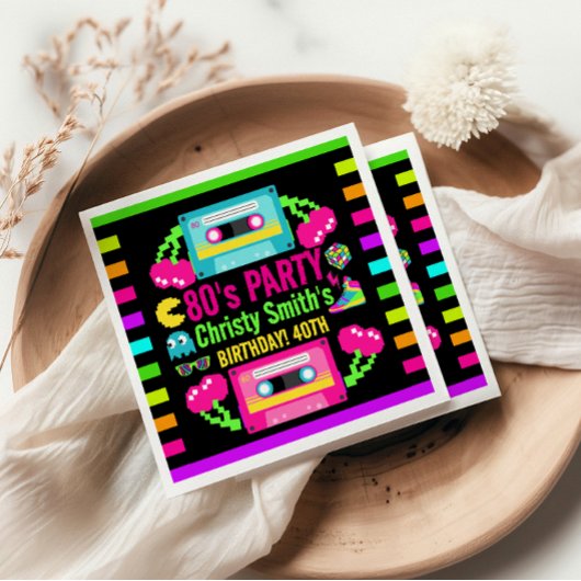 Serviette En Papier Retro Neon 80s fête d'anniversaire