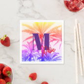 Serviette En Papier Retro Neon 80's Tropical Palm Tree Papier personna (En situation)