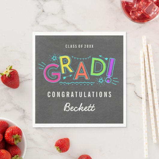 Serviette En Papier Retro Neon Doodles Graduation Party (En situation)