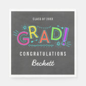 Serviette En Papier Retro Neon Doodles Graduation Party (Devant)