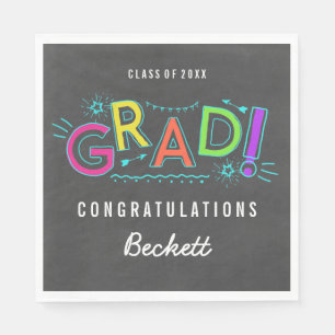 Serviette En Papier Retro Neon Doodles Graduation Party