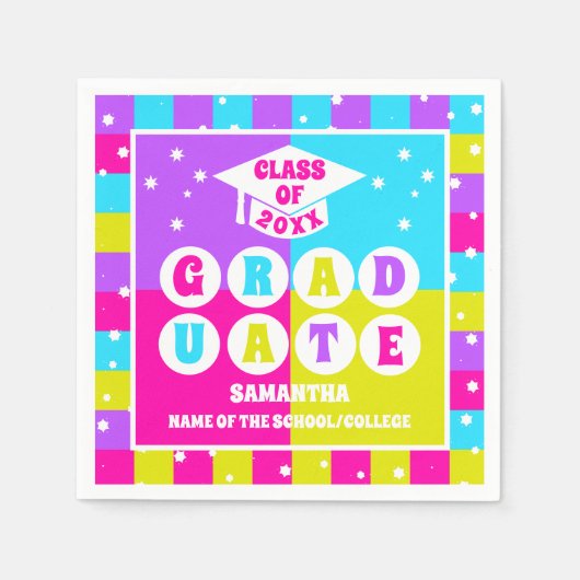 Serviette En Papier Retro Neon Graduation Party (Devant)