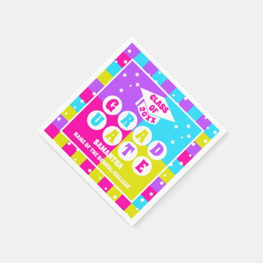 Serviette En Papier Retro Neon Graduation Party (Coin)