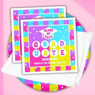 Serviette En Papier Retro Neon Graduation Party