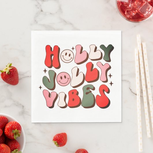 Serviette En Papier Retro Noël Holly Jolly Vibes Vacances tendance (En situation)