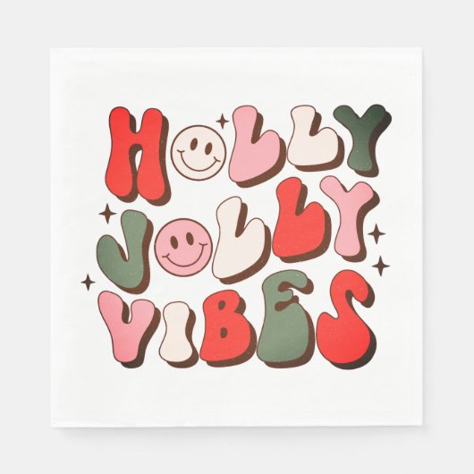 Serviette En Papier Retro Noël Holly Jolly Vibes Vacances tendance (Devant)