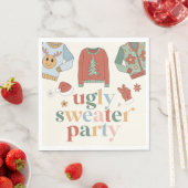 Serviette En Papier Retro Noël laid Sweater Party Invitation (En situation)