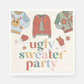 Serviette En Papier Retro Noël laid Sweater Party Invitation (Devant)