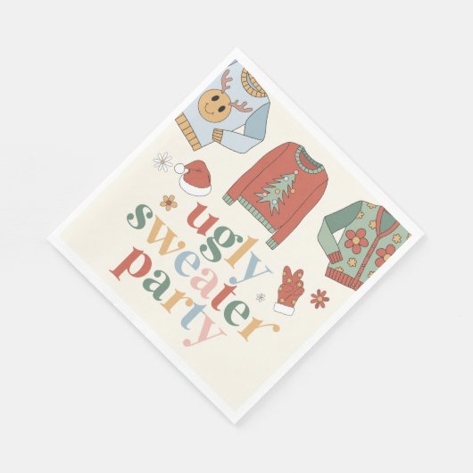 Serviette En Papier Retro Noël laid Sweater Party Invitation (Coin)