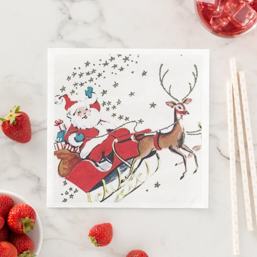 Serviette En Papier Retro Noël Père Noël et soirée traîneau (En situation)