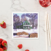 Serviette En Papier Retro Noël vert hiver Accueil route (En situation)