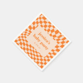 Serviette En Papier Retro Orange Abstract Checkerboard Baby Shower (Coin)
