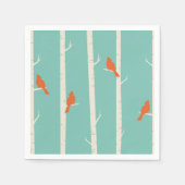 Serviette En Papier Rétro Orange Birds on Birch Trees (Devant)