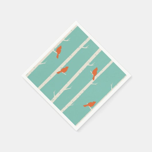 Serviette En Papier Rétro Orange Birds on Birch Trees (Coin)