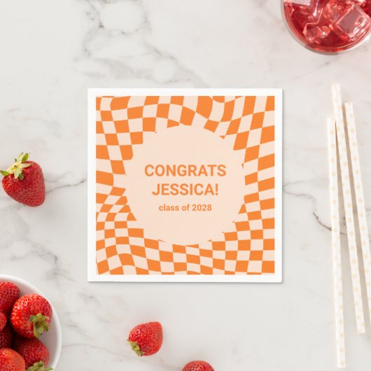 Serviette En Papier Retro Orange Checkerboard Partie de Graduation Per (En situation)