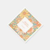 Serviette En Papier Retro Orange Peach Botanical Green 60e Anniversair (Coin)