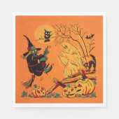 Serviette En Papier Retro Orange Witch Halloween  (Devant)