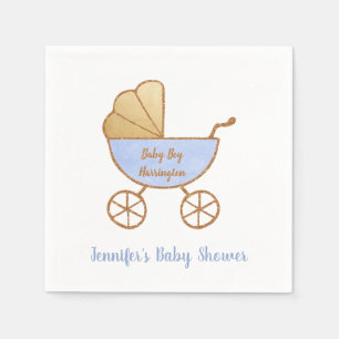 Serviette En Papier Retro Pastel Blue Carriage bébé garçon douche