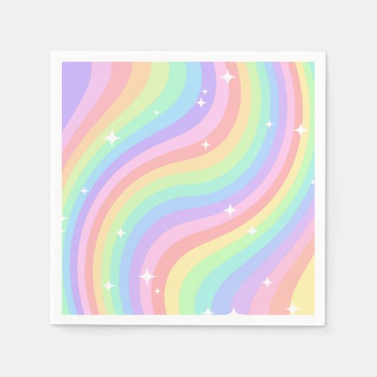 Serviette En Papier Retro Pastel Rainbow Wavy Pattern with Stars (Devant)