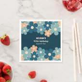 Serviette En Papier Retro Peach Dark Green Boho Flower 40th Birthday (En situation)