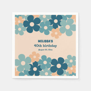 Serviette En Papier Retro Peach Green Boho Flower 40th Birthday