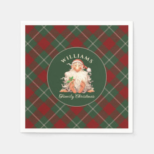 Serviette En Papier Retro Père Noël Famille Noël avec nom et année