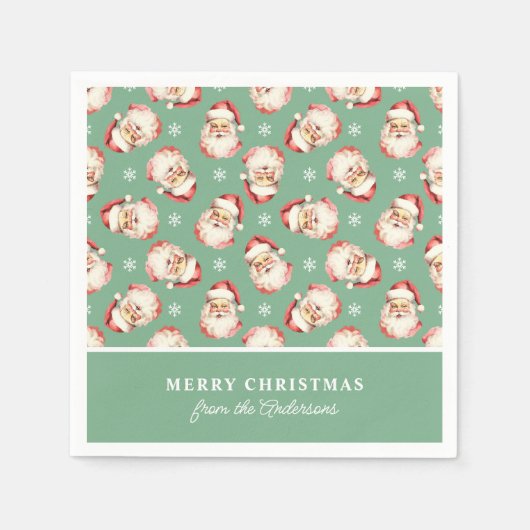 Serviette En Papier Retro Père Noël Green Nom personnalisé Noël (Devant)