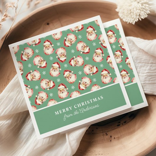 Serviette En Papier Retro Père Noël Green Nom personnalisé Noël