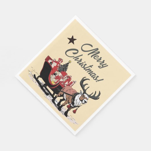 Serviette En Papier Retro Père Noël Sleigh (Coin)