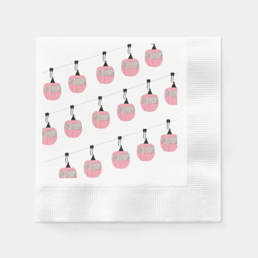 Serviette En Papier Retro Pink Ski Gondola Skieurs Ascenseur (Devant)