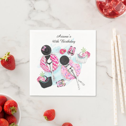 Serviette En Papier Retro Pool Girls 40e anniversaire (En situation)