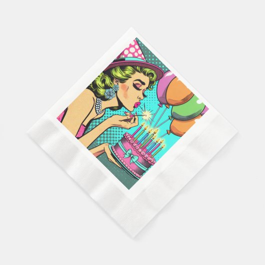 Serviette En Papier Retro Pop Art Pinup Femme Anniversaire (Coin)