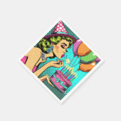 Serviette En Papier Retro Pop Art Pinup Femme Anniversaire (Coin)