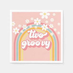 Serviette En Papier Retro Rainbow Deux Super 2e anniversaire