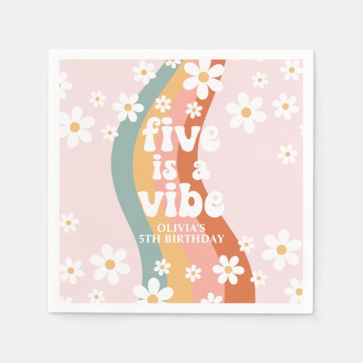 Serviette En Papier Retro Rainbow Five est un Vibe Daisy 5e anniversai (Devant)