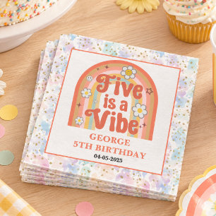 Serviette En Papier Retro Rainbow FIVE est une Vibes Groovy 5ème Anniv