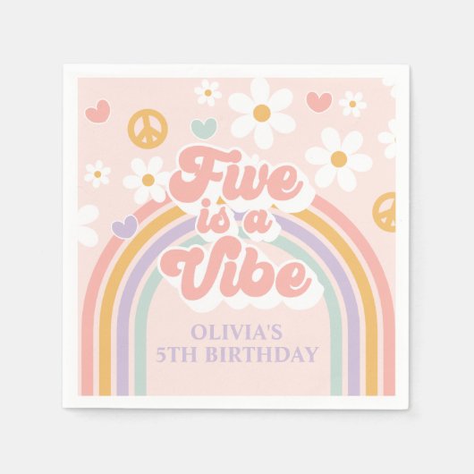 Serviette En Papier Retro Rainbow Five est une Vibration 5e Anniversai (Devant)