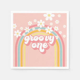 Serviette En Papier Retro Rainbow Super un 1er anniversaire
