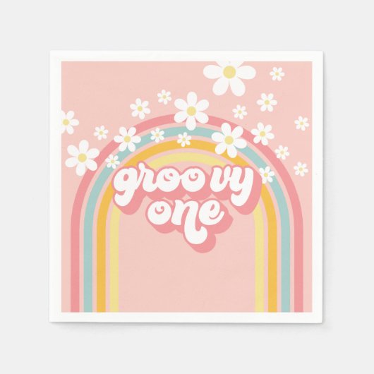 Serviette En Papier Retro Rainbow Super un 1er anniversaire (Devant)