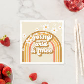 Serviette En Papier Retro Rainbow Young Wild and Three Birday Paper (En situation)