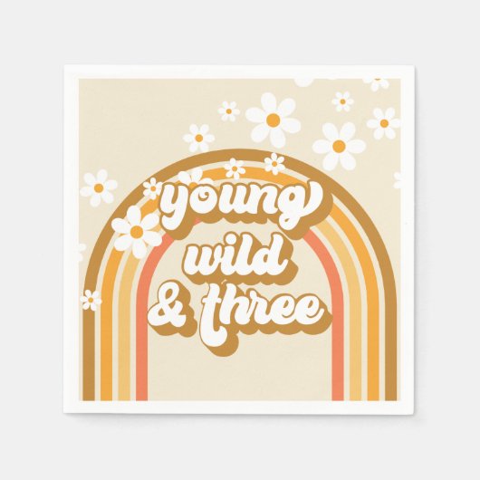 Serviette En Papier Retro Rainbow Young Wild and Three Birday Paper (Devant)