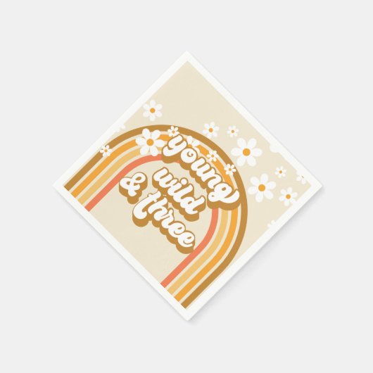 Serviette En Papier Retro Rainbow Young Wild and Three Birday Paper (Coin)
