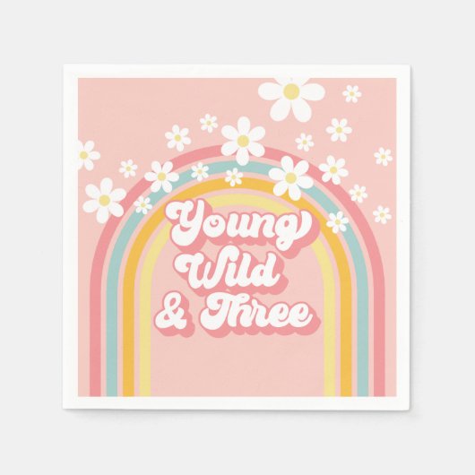 Serviette En Papier Retro Rainbow Young Wild et trois 3e anniversaire (Devant)